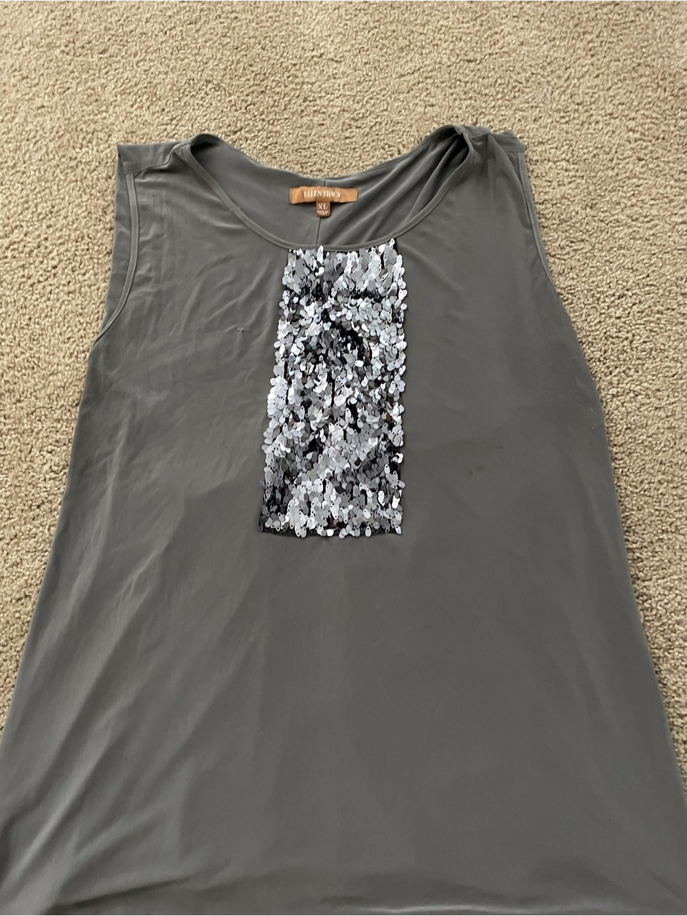 Ellen Tracy Gray Sleeveless Tank with Silver Sequin Panel